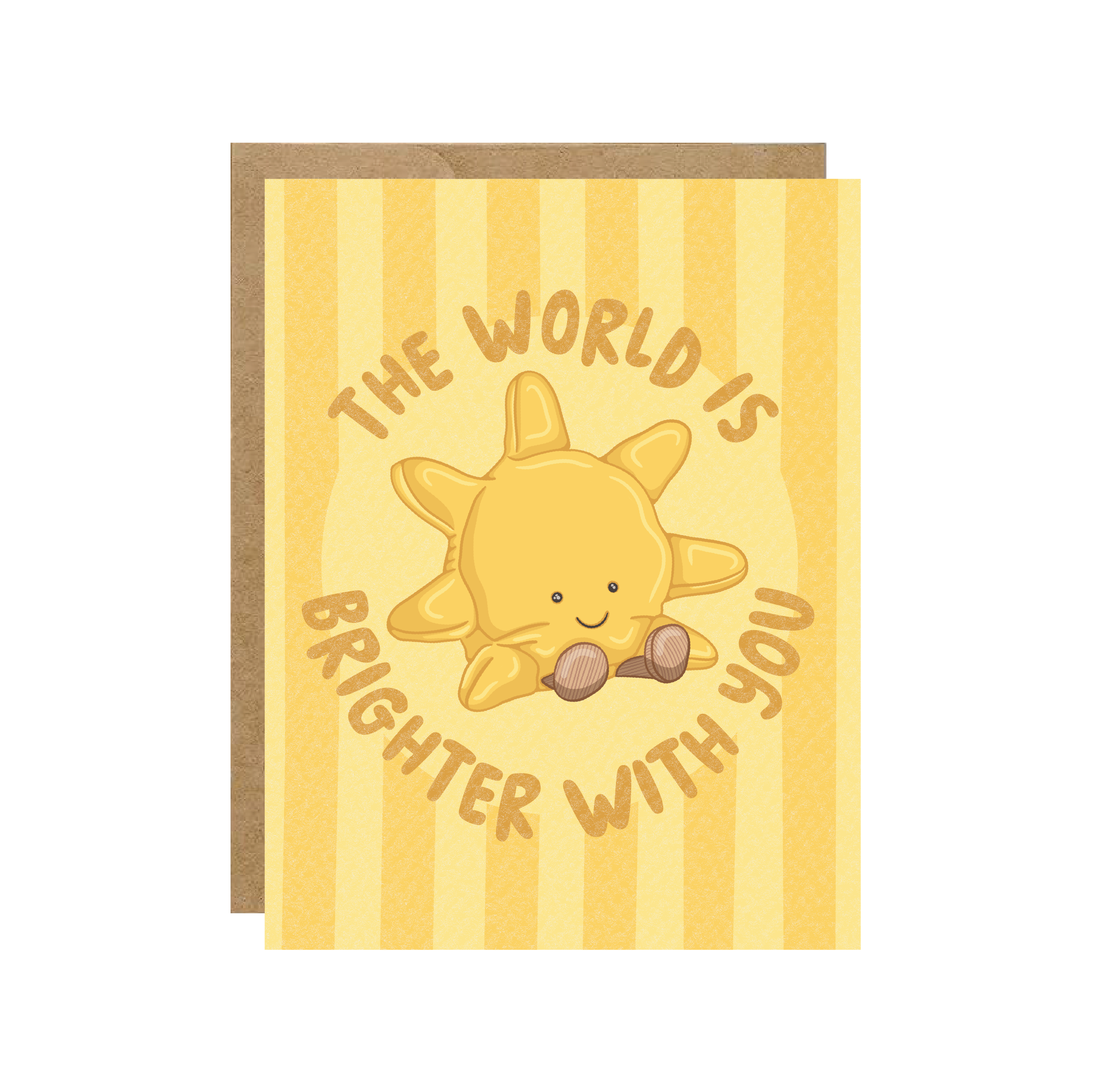 The World is Brighter With You greeting card with smiling sun illustration